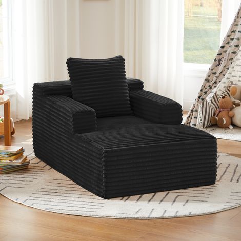 Chaise longue 117x81x50 cm noire convertible, velours côtelé, sans montage MEUBLIV (1/5)