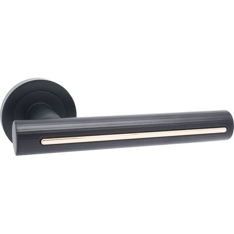 domino Türgriff Drückergarnitur Türklinke für Zimmertür, Bürotür, Kellertür & Innentür Türbeschläge aus Aluminium Schwarz/Gold Türdrückergarnitur PILAR-R Black/Gold (1/5)