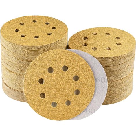 Disques Abrasifs 125mm Papier à Poncer 8 Trous 100 Pièces Grain 60 Disque de Ponçage pour Ponceuse Excentrique (1/5)