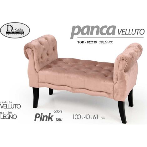Rosa Samtbank mit Retro-Holzbeinen