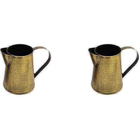 2X Vase en Métal Pichet Décoratif Shabby Porte-Fleurs Vase en Métal avec Poignée pour Pot de Fleurs de Jardin Domestique Bronze