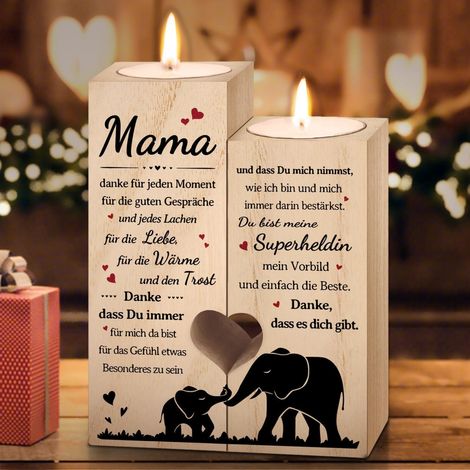 Holz Kerzenhalter mit Gravur für Mama – Geschenkidee Geburtstag & Muttertag (1/5)