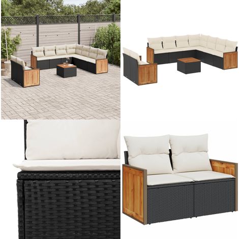 10-tlg. Garten-Sofagarnitur mit Kissen Schwarz Poly Rattan - Gartenmöbel Set - Rattan Möbel - Outdoor Möbel - Esstisch - Lounge Set - Home & Living (1/5)