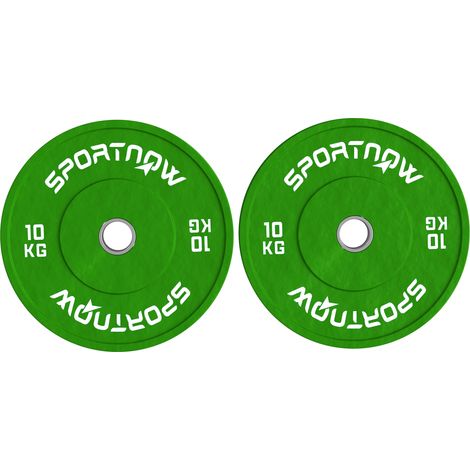 Set 2 Dischi Pesi da 10kg in Gomma con Foro da 2"/5 cm per Manubri e Bilancieri, Verde