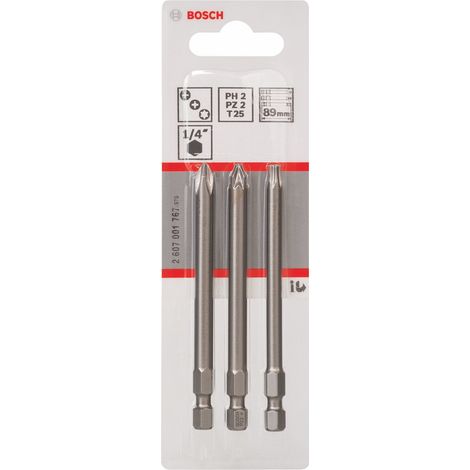 Bosch Professional Set di bit di avvitamento da 3 pz. Extra-Hard PH2, PZ2, T25, 89 mm (1/3)