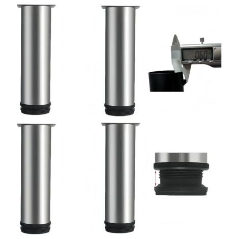 4 piedini regolabili in acciaio inox (0,6 mm), antiruggine, con base antiscivolo in ABS, regolabili (0-15 mm) per TV, tavolo, cucina, bagno (argento, 10 cm) (1/5)