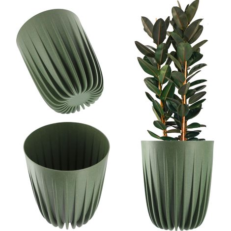 KADAX Blumentopf aus Kunststoff mit Naturmaterialien, 14.5 cm, Dunkelgrün