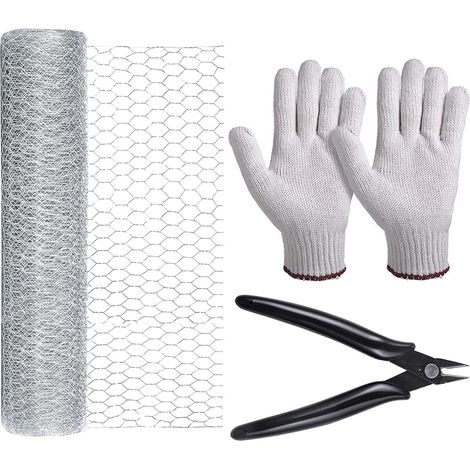 ZOLGINAH Malla de Alambre, 40 cm x 10 m Red de Flores para Pollos Malla de Alambre Hexagonal Galvanizada para Cercas de Jardín para Aves de Corral - con Mini Pinzas de Corte y 1 Par de Guantes (1/5)