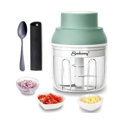 Elektrischer Mini-Knoblauchzerkleinerer, Knoblauchpresse, Pfeffermühle, Chilimühle, Nuss- und Fleischwolf, 250 ml, grün (1/5)