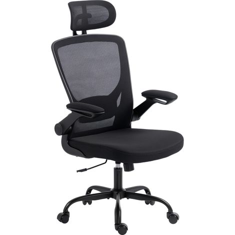 Chaise bureau ergonomique, fauteuil de bureau en maille avec soutien lombaire et appui-tête réglables, 64x65x129cm, noir, pour bureau, confort optimal (1/5)