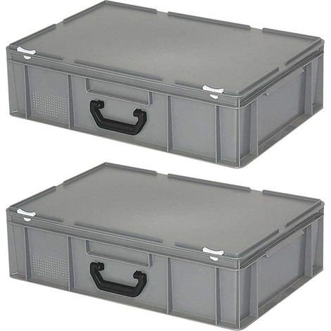 BRB Lot de 2 valises de rangement en polyéthylène HD Gris 600 x 400 x 180 mm 33 l