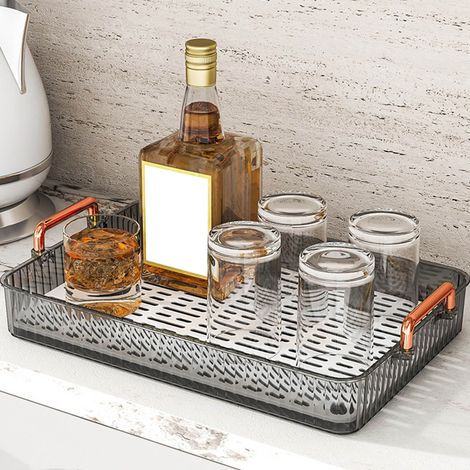 Teetablett für Zuhause, ideal fürs Wohnzimmer, mit Trockenaufgussschale, leichtem und luxuriösem Teeservice, Tassenhalter, doppelwandiger rechteckiger Abtropfschale, große Größe, weiß. (1/5)