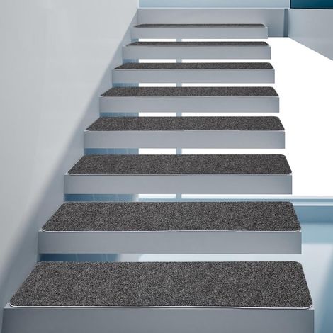 15 Stück Treppenstufenmatten Selbstklebend, Indoor Rechteckig treppen teppich, Rutschfestem&Geräuschreduzierendem, Waschbarer und Schnittbarer Polyester Teppich für Treppen, 20.3x76cm dunkelgrau (1/5)