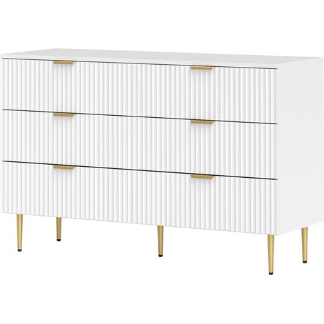 Commode 6 tiroirs chambre 120 x 40 x 76,5 cm grande capacité anti-basculement moderne finitions dorées en MDF blanc (1/5)