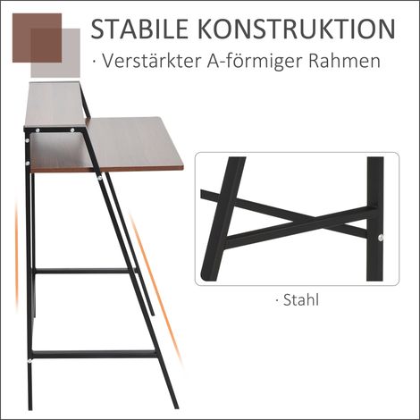 Bureau d'ordinateur avec étagère et gestion des câbles, bureau moderne à piétement métallique pour salon, chambre, télétravail, 84 x 45 x 85 cm, noyer+noir (1/4)