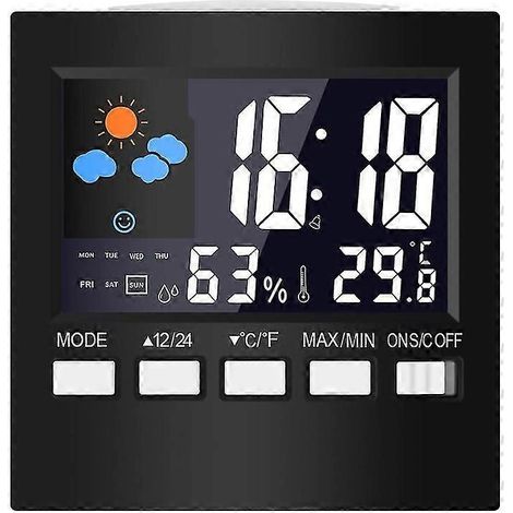 Thermomètre numérique LCD, station météo, horloge et alarme, calendrier, hygromètre, mesure de la température et de l'humidité pour la maison (1/5)