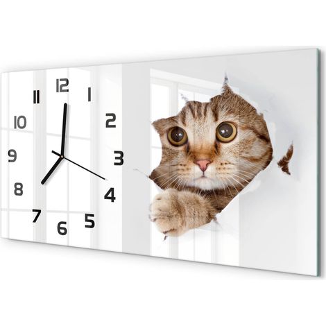 Horloge Murale XXL 60x30 cm Design Moderne en Verre Trempé Salon Salle à Manger Chat (1/5)