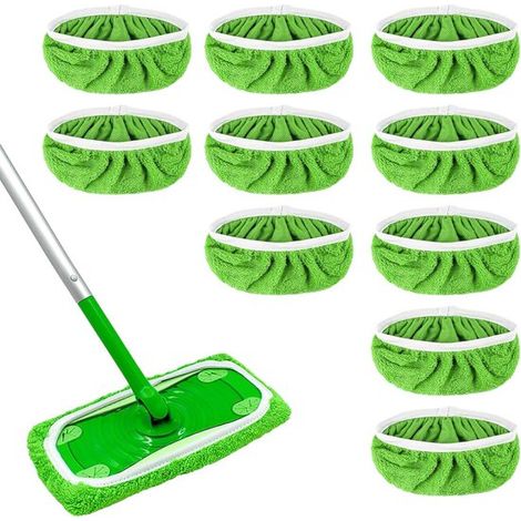Nachfüll-Wischmoppbezüge für Swiffer Sweeper，10 Stück，Waschbare Mikrofaser-Wischmoppbezüge，Geeignet für alle Bodenarten，25 x 11,5 cm (1/5)