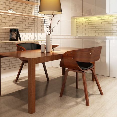 Chaises de salle à manger 2pcs Marron Bois courbé et similicuir (1/5)