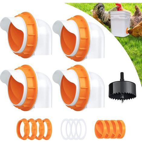 KZQ – Mangeoire automatique pour poules à 6 ports – Kit de gravité pour seaux et bacs – Matériau PP durable – Économie de 15 à 30% de nourriture (1/4)