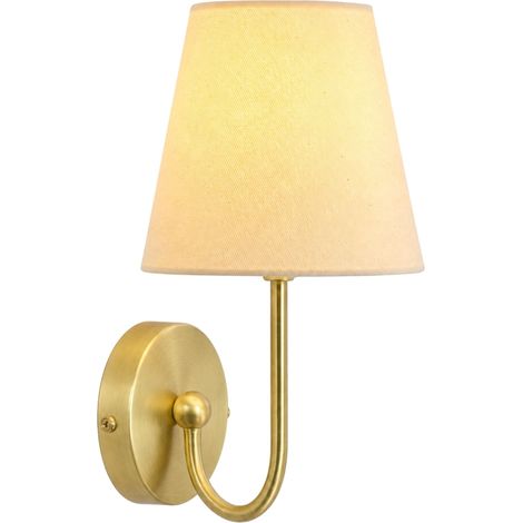 Relaxdays Wandlampe, Stoffschirm, Metall, HxBxT: 26 x 14 x 16,5 cm, E14, Wandleuchte für innen, Wandlicht, creme/messing (1/5)