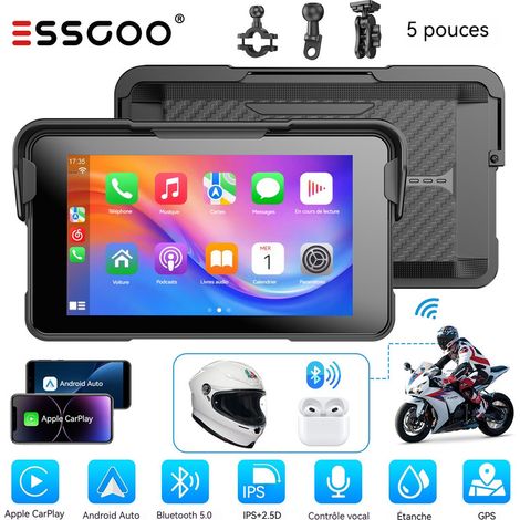 GPS tactile 5 pouces pour moto, CarPlay, Bluetooth et étanche