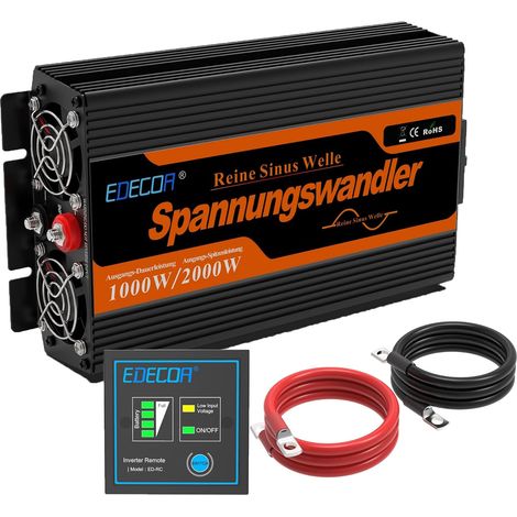 Convertisseur Pur Sinus 12v 220v onduleur 1000w avec télécommande 2X USB Onde sinusoïdale Pure 230v, multicolore (1/5)