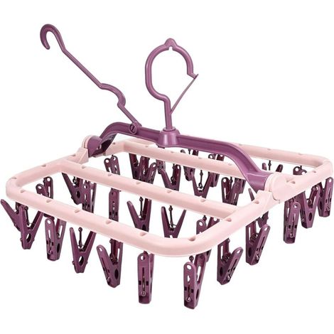 Stendibiancheria sospeso in plastica con 32 clip, appendiabiti pieghevole per biancheria intima, vestiti per bambini e capi delicati - Crezuo