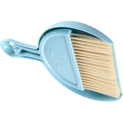 Petit balai et pelle à poussière set visage souriant plastique manuel nettoyage efficace portable mini brosse pelle pour bureau table bleu (1/5)