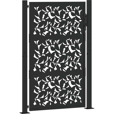 Portail de jardin noir 100x150 cm en acier avec motif feuille (1/5)