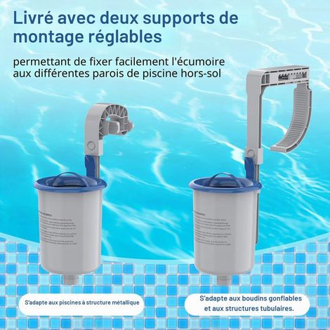 POOLAZA Skimmer de surface pour piscines hors-sol, support mural pour accessoires d'entretien de piscine pour piscines gonflables, piscines tubulaires et à cadre en métal, panier de skimmer flottant (1/4)