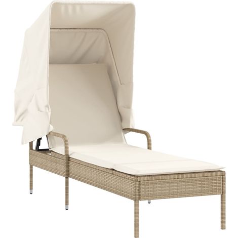 vidaXL Sun Lounger with Canopy Beige Poly Rattan