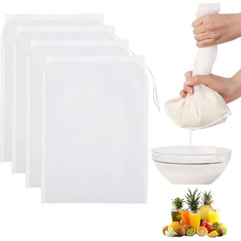 Käsetuch Sieb Nussmilchbeutel Musselin Nylon Feinsieb Wiederverwendbares Sieb mit Kordelzug für selbstgemachten Käse, Frucht und Gemüsesäfte 30 x (1/5)