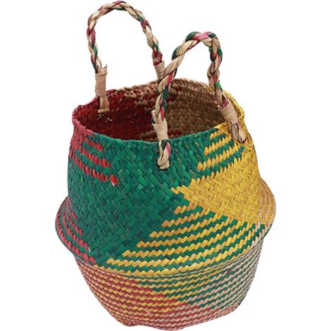Panier de Rangement Tressé en Osier Naturel, Pliable et Multifonctionnel Poignée Portable, Maison Bureau (1/5)