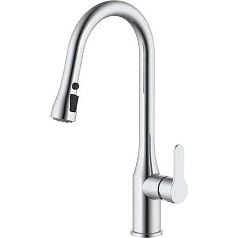 Grifo monomando de cocina caño alto plateado cepillado serie trazo (1/5)