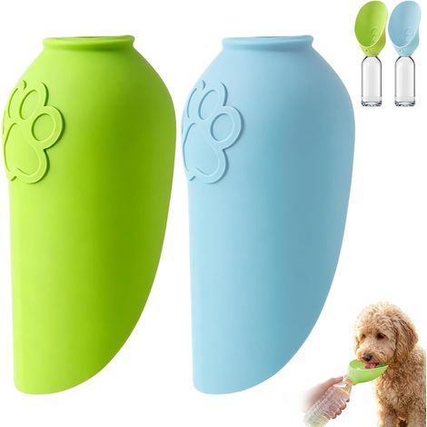 2 x Retractable Dog Bowls with Folding Water Bottle (Blue + Green) (1/5)