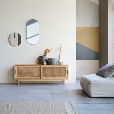 Meuble TV en bois d'orme et cannage Luis 140 cm (1/5)