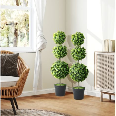 Set di 2 alberi artificiali a sfera 100 cm verdi, resistenti ai raggi UV con vaso (1/5)