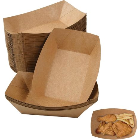 100 Pieces Kraft Paper Boxes for Salad, Fries, Fast Food - Cardboard Bowl for Curry, Gut, Barbecue, Sushi, Snack Pack Boat (1/5)