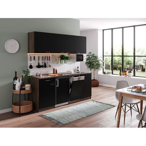 Cuisine Kitchenette Single Chêne York Noir Oliver 195 cm Respekta