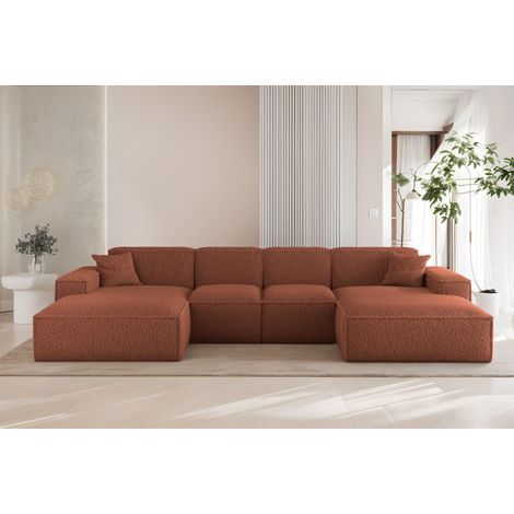 Wohnlandschaft Sofa U-Form CELES PREMIUM XS in Stoff Sven Rostbraun