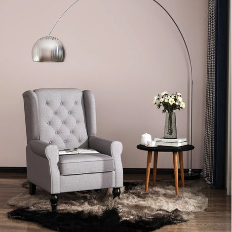 Fauteuil oreille 74x86x102 cm en polyester gris, confortable pour salon moderne FloraGrace (1/5)
