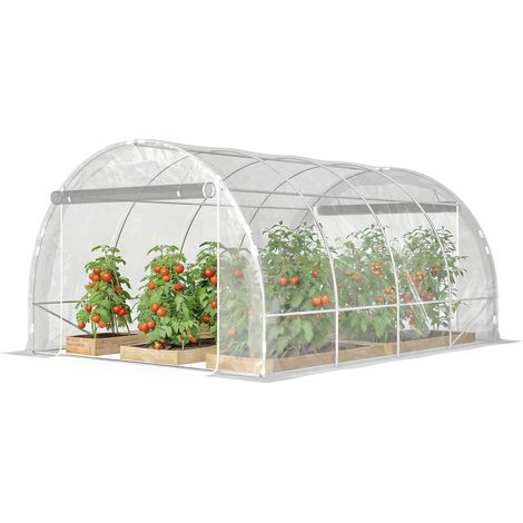 Outsunny Serra a Tunnel 3x4x2m in Acciaio e PE con Porte Avvolgibili Trasparente