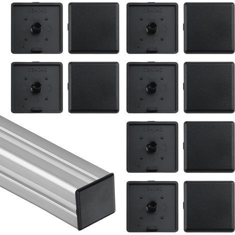Bouchons Carrés en ABS Noir Haute Résistance, 12 Pièces, Capuchons de Profilé Aluminium Anti-humidité, Embouts Plastique pour Cadre Aquarium, Étagères, Mobilier DIY (40x40 mm) (Noir) (1/5)