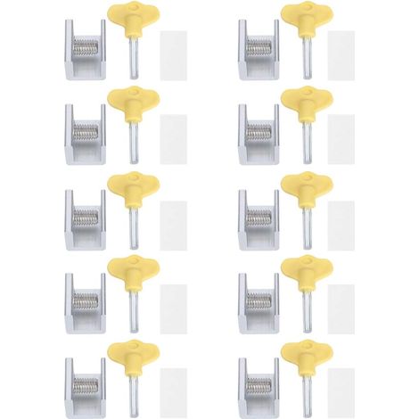 Paquet de 10 Verrous Réglables pour Fenêtres Coulissantes Arrêtant la Serrure de sécurité du Cadre de Porte en Alliage D'aluminium avec des Clés, Butée de Protection Antivol pour