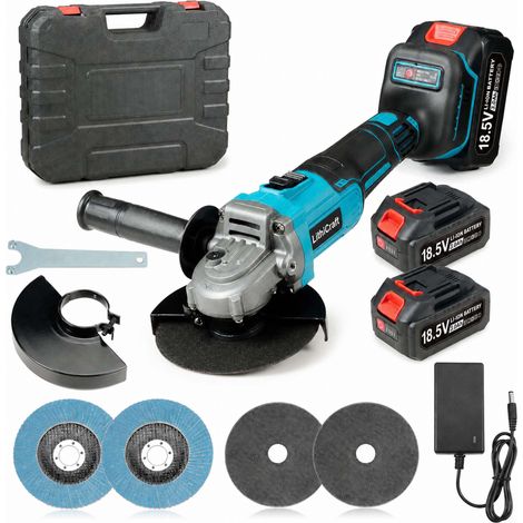 Meuleuse d’angle sans fil 125 mm, meuleuse brushless 10000 tr/min avec 2 batteries 3,0 Ah et chargeur, pour métal, pierre et carrelage, avec coffret (1/5)