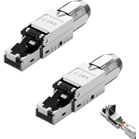 Connecteur réseau CAT 7 RJ45 pour câble LAN Ethernet rigide, CAT6A CAT7, sans outil, LSA, 10 Gbps, AWG 23-26, connecteur LAN, blindé STP (2 unités) (1/5)