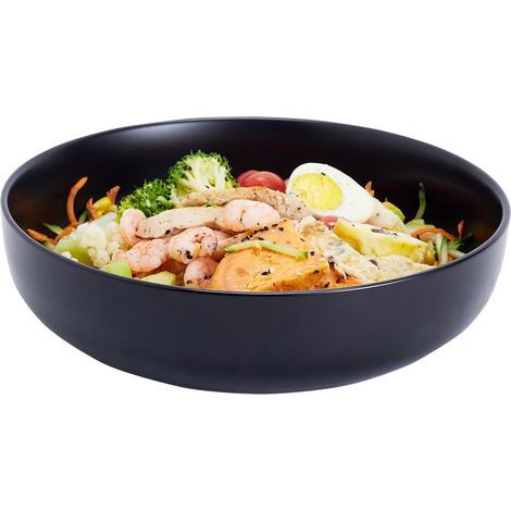 Grand bol de service, grand bol à salade, pâtes, fruits, 25,4 cm, bol à soupe large pour la famille, passe au micro-ondes et au lave-vaisselle (noir) (1/5)
