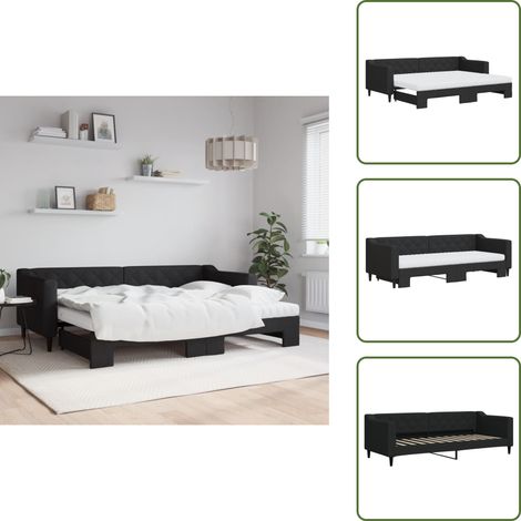 The Living Store Tagesbett Ausziehbar mit Matratzen Schwarz 80x200 cm Stoff - Sofa - Schlafsofa - Gästebett - Tagesbett - Doppelbett (1/5)