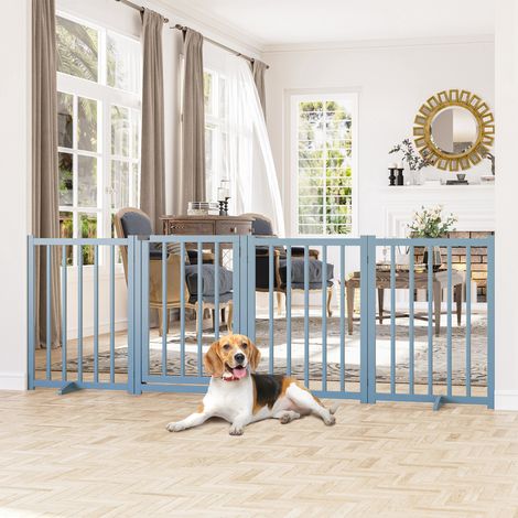 Barrière pliable pour chiens de petite et moyenne taille, avec 4 panneaux en bois et verrou, 237,5 x 36 x 80 cm, grise (1/5)